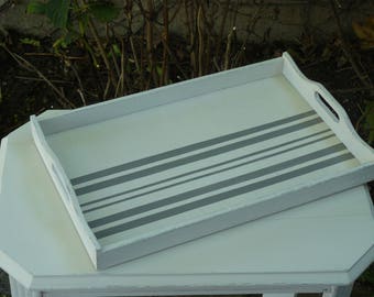 Serving platter in off white painted wood weathered and gray