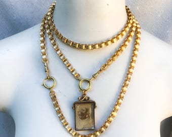 Repro Victorian book chain collar necklace choker 16- 24" Antique Gold or Silver long short charm holder Victorian bookchain Necklace zz
