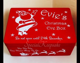 Personalised Christmas Eve Box Storage Fun Festive Treats Children Magical Memories Solid Pine Santa Wooden Box Kids Baby First Christmas