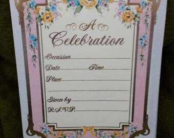 Set of 10 Gold Embossed Invitations Purple and Pink with 10 Purple Envelopes