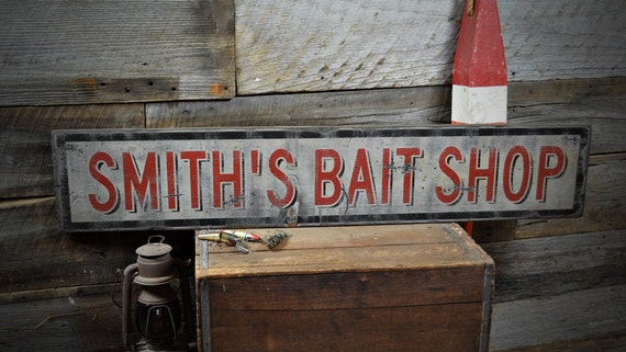 Custom Bait Shop Sign Rustic Hand Made Vintage Wooden Sign