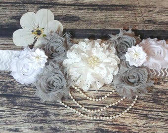 Beautiful Gray and White Chevron Maternity Sash - Maternity Sash - Baby Shower Sash - Belly Sash - Maternity - Pregnancy Sash - Boy - Girl