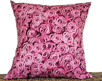 Pink Roses Pillow Cover Cushion Valentines Day Floral Photograph Red Decorative Valentines Decor 18x18
