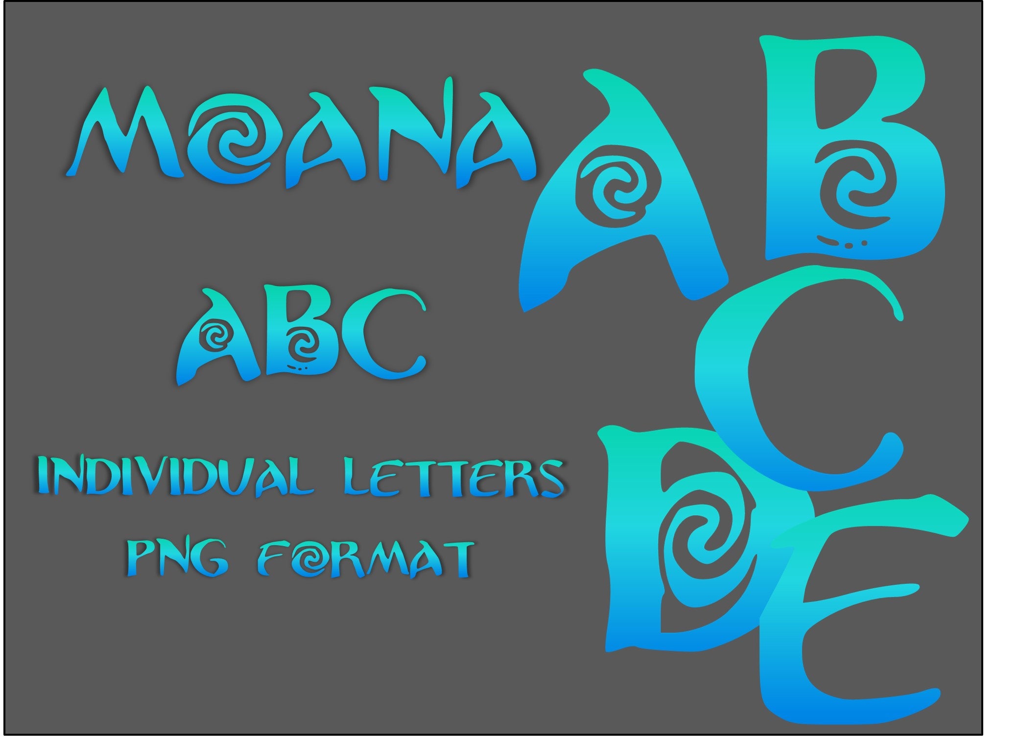 moana alphabet clippart png files blue green granadient