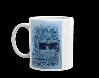 Bob Dylan inspired coffee mug. Image on both sides of mug.