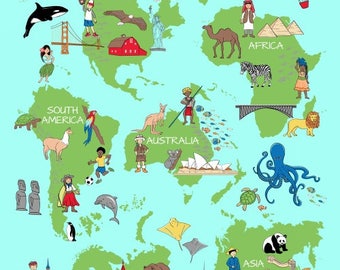 one world fabric continents of the world world kids we share one world by whistler studio for windham 42714 supersize panel 47x70