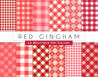 Red Gingham Table Cloth Digital Paper. Instant Download for Personal / Commercial Use. Checkered, checked, plaid backgrounds