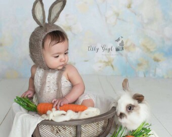 Sitter Bunny bonnet, Felted Bunny Bonnet, Easter Photoprop, Newborn Easter Prop, Newborn Animal Bonnet, Photoprop Bunny Bonnet