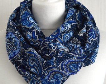 Blue Paisley Infinity Scarf - Eternity Scarf - Gift for Her - Bohemian Scarf - Womens Scarf - Spring Scarf - Summer Fashion - Gift for Her