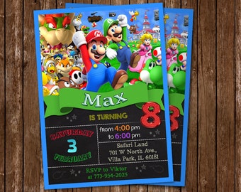 Super Mario Invitation, Super Mario Printable Invitation, Mario Digital File, Super Mario Birthday Party Invitation, Luigi, Yoshi, Mario