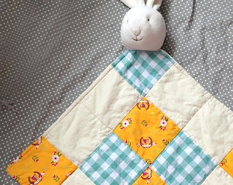 Bunny Rabbit Lovey Quilted Baby Blanket, Security Blanket
