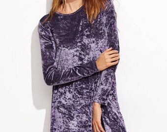 Purple crushed velvet swing dress
