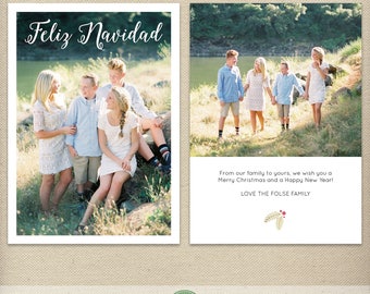 5x7 Feliz Navidad Card Template, Christmas Card, Christmas Photo Card, Card with Pictures, Simple, Clean - H54