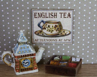 Dollhouse miniature Tea Time sign (25 different subjects here)