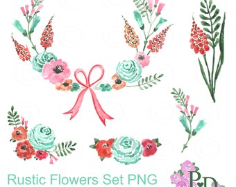 Pink Flowers Brunch Watercolor Clipart PNG file Digital Hand