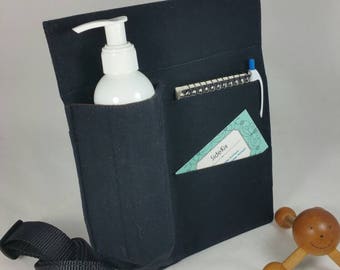 Massage Therapy Single 8oz bottle 2 pocket black cotton LEFT hip holster, black belt