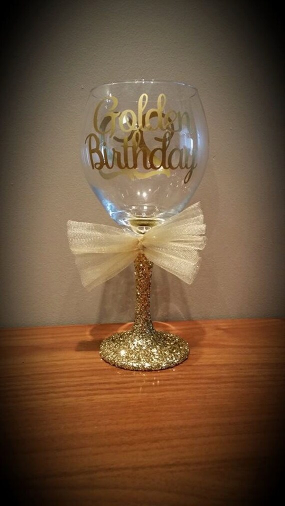 Golden Birthday Personalized Glitter Stemmed Wine Glass 