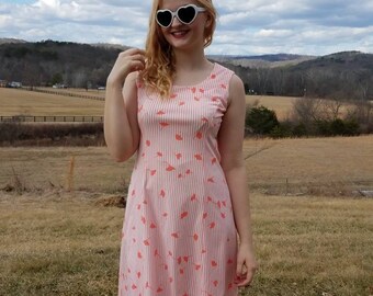 Vintage 60s Coral Poly Shift Dress M