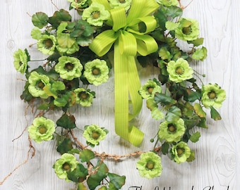 Spring Wreath, Summer Wreath, Vine Farmhouse Wreath, Front Door Wreath, Spring Wreaths, Summer Wreaths, Green Door Wreath, Spring Door Decor