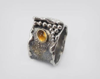Silver ring with citrine in 585 Gold version