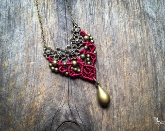 Macrame Flowers pendant on chain boho necklace micro macramé jewelry by Creations Mariposa