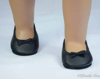 American Girl SHOES Black Smooth Faux Leather Ballet Communion Wedding Flats with Bow Trim for American Girl or 18 inch doll