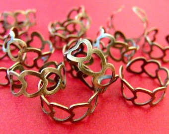 20pcs Antique Bronze Heart Ring Base Blanks R3