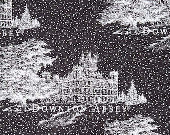 Downton Abbey Christmas Fabric by Andover - Black and White Snow Snow and Castle Fabric by Andover Fabrics A 7803 MK - 100% Cotton Fabric
