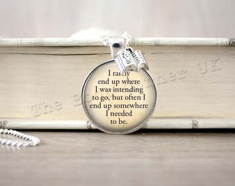 Douglas Adams, 'I Rarely End Up...' The Hitchhiker's Guide to the Galaxy Quote Necklace, Keychain, Literary Key ring