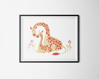 Nursery Decor, Red Giraffe 8x10