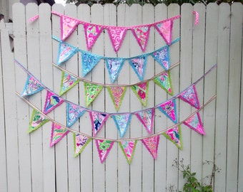 Preppy Colorful Lilly Pulitzer Fabric Bunting Flag Banner Swag