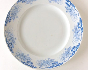 Ironstone plate. Blue white transferware. Antique ironstone. French plate. Blue transferware. KG Luneville. Blue white plate. Transferware.
