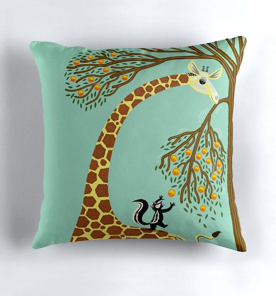 Lending A Neck - Children's Cushion Cover / Throw Pillow Cover - Animal art - (16" x 16") by Oliver Lake - iOTA iLLUSTRATiON
