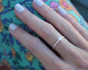 Opal ring, Sterling silver ring, stacking rings, midi ring, silver ring, opal band ring - for her, opal jewelry, October birthstone