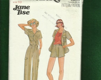 1970's Butterick 5991 Jane Tise Designer Safari Chic Shirt Pants & Shorts Size 10