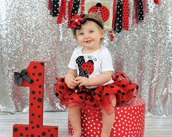 first birthday outfit girl,ladybug birthday outfit,1st birthday girl,first birthday tutu,red black polka dot birthday,cake smash outfit girl