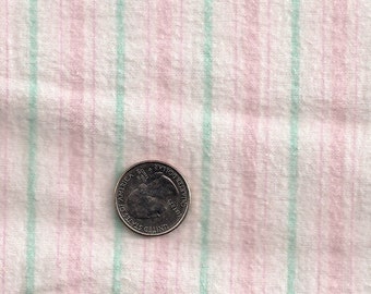 Striped Vintage Cotton Flannel- Turquoise Pink on White- 1 one half yds.