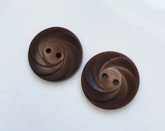 brown vintage eco friendly buttons with carved pinwheel design--matching lot of 2