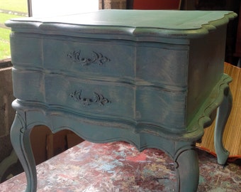 Nightstand Coastal Cottage Wood BEDSIDE Accent Table Vintage Poppy Cottage Painted Furniture