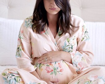 Premium Blush Dreamy Angel Song Ankle length Maternity Robe | Hospital Gown, Labor gown, Delivery gown, nursing mothers, Pregnancy robe