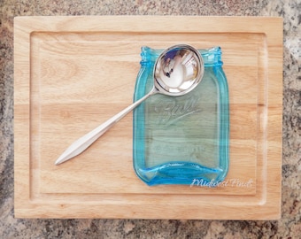 Blue Quart Melted Mason Jar Spoon Rest, serving dish, soap dish, gift box included
