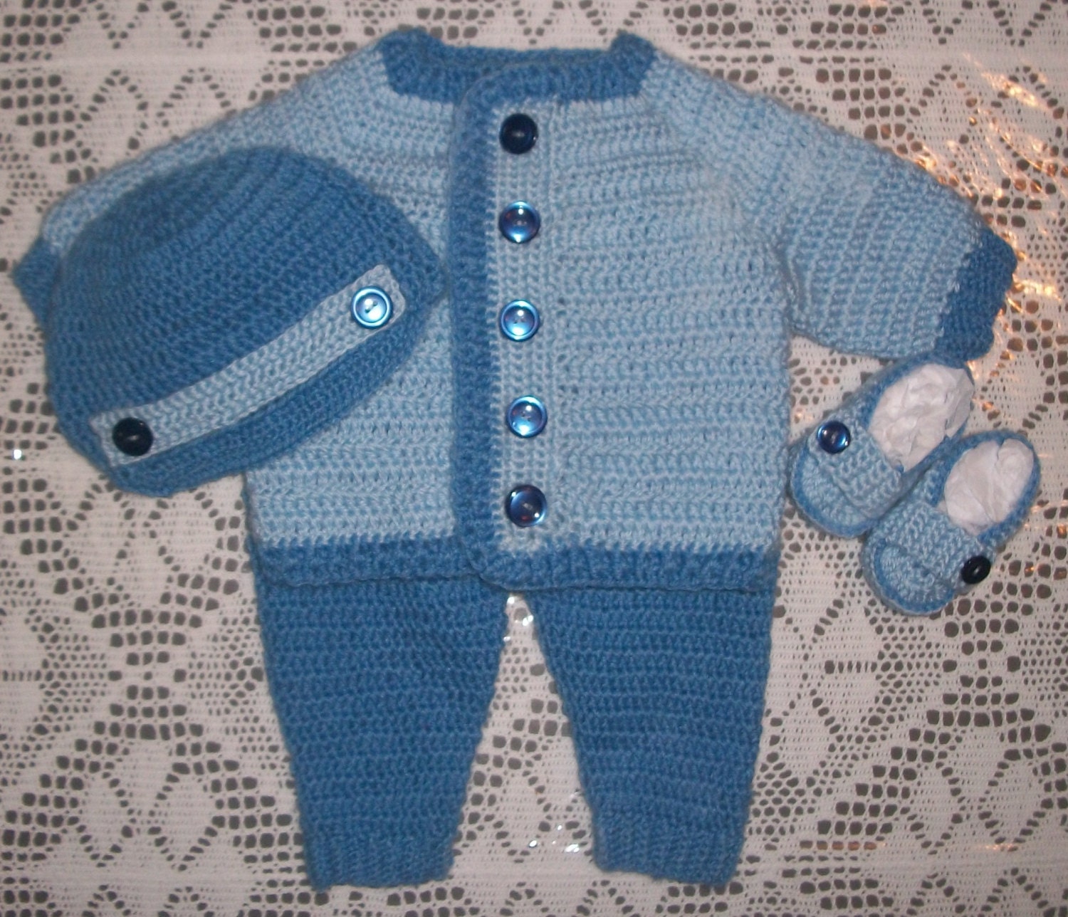 Crochet Baby Boy Sweater Set With Leggings And Booties Layette
