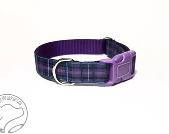 Pride of Scotland Tartan Dog Collar - 1" (25mm)Wide - Purple Plaid - Choice of style and size - Martingale Dog Collars or Quick Release