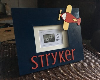 Airplane picture frame, kid picture frame, airplane decor, transportation, nursery for boy
