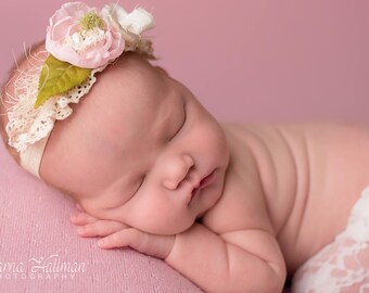 Newborn Pink Tieback, Baby Headband, Flower Girl Headband, Newborn Tieback, Newborn Headband, Pink Tieback, Newborn Photo Prop