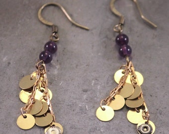 Purple earrings, earrings gear Delphy art purple cluster earrings