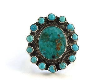 Native American Turquoise Satellite Snake Eye Pinky Ring Size 3 3/4 Sterling Silver