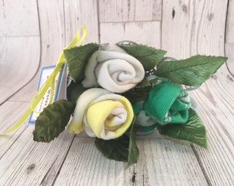 Rose Sock Bouquet - Green/Yellow/White