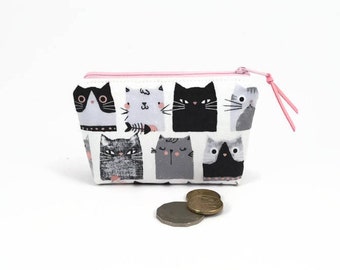Cat Coin purse, Cute cat, Coin zipper purse, Cute coin purse, Coin pouch, Cute zipper pouch, Grey cat, Small zipper pouch, Small purse, Cats