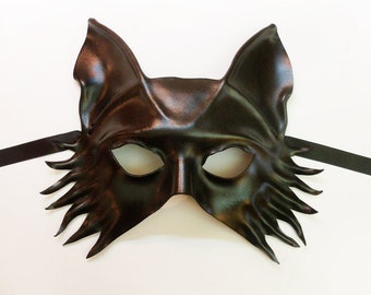 Leather Mask Black Wolf Fox Dog by Teonova entirely handcrafted very lightweight and easy to wear